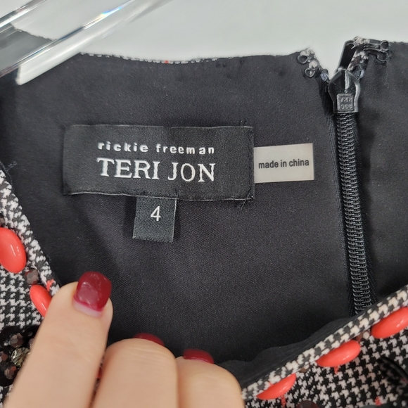 Rickie Freeman Teri Jon Houndstooth Embellished Modest Dress Size 4 - Picture 4 of 10